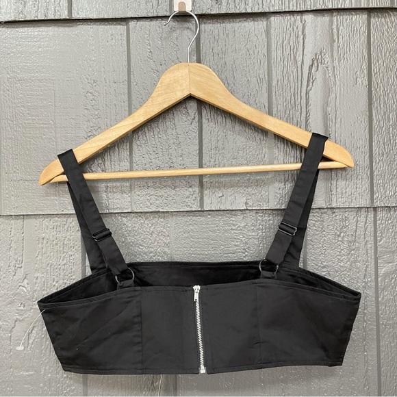 DANIELLE BERNSTEIN Women's Bra Tank BLACK Size 6 Poplin Cropped Black Bra Top - Picture 4 of 12